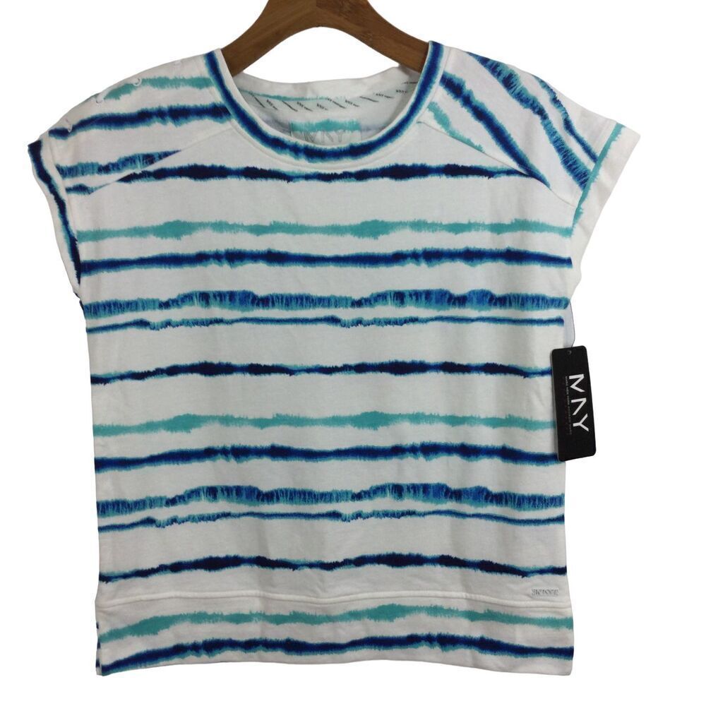 Marc NY Performance Womens Tie Shoulder Short Sleeve Shirt Top Blue White S NWT